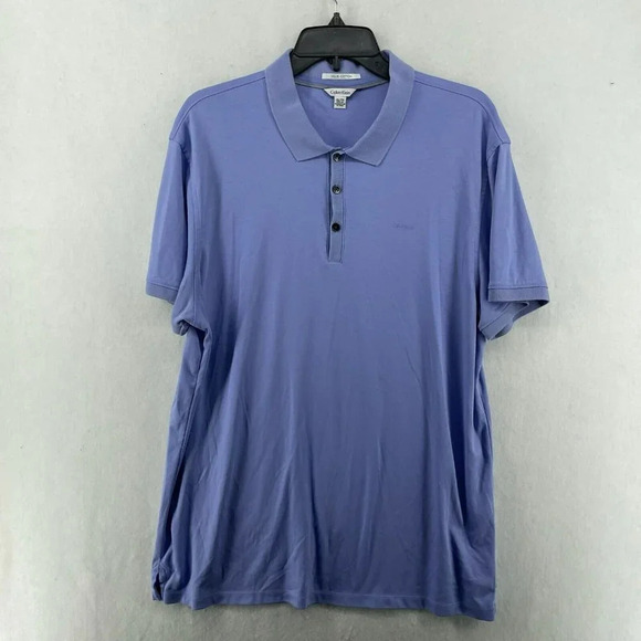 Calvin Klein Polo Shirt Mens XL Indigo Purple Collared Button Front Short Sleeve - Picture 1 of 12